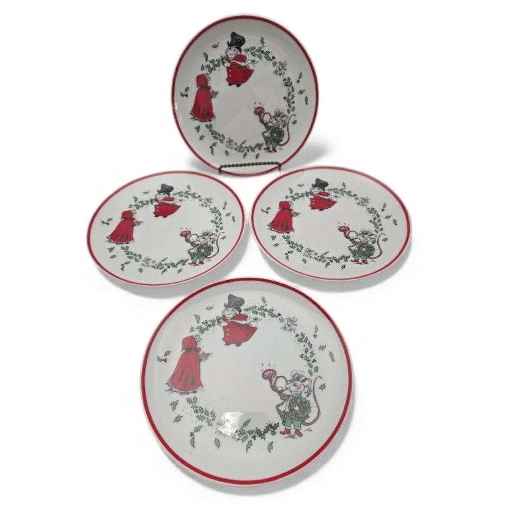Georges Briard Plates Set/4 Uncle Mistletoe Aunt Holly Red Green Collectible